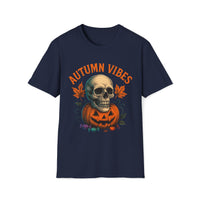 Autumn Vibes T-Shirt – Halloween Skull and Pumpkin Shirt