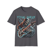 Macabre Threads Charcoal Strings of Fate – Grim Reaper Guitar T-Shirt