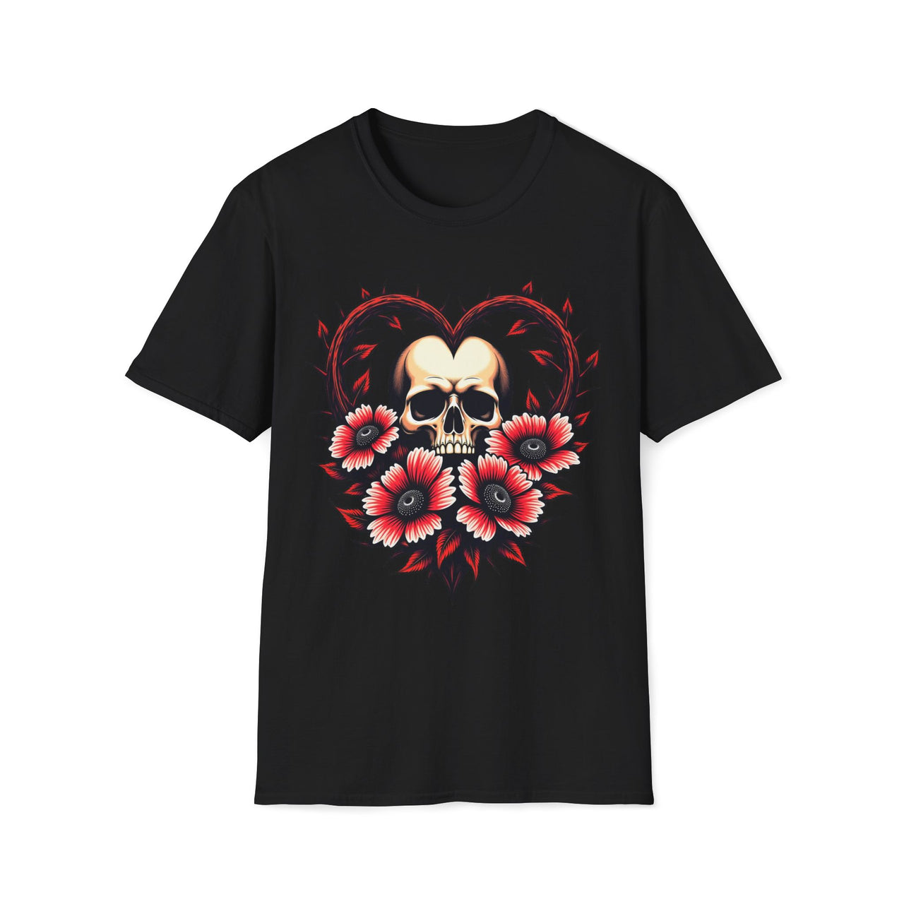 Macabre Threads Black Gothic Bloom Romantic Skull T Shirt – Dark Floral Gothic Tee