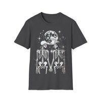 Macabre Threads Dark Heather Eternal Soulmates T-Shirt – Gothic Skeleton Lovers Under the Moon
