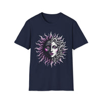 Macabre Threads Navy Gothic Celestials T-Shirt – Sun and Moon Face Graphic Tee