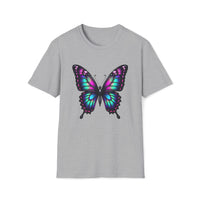 Macabre Threads Sport Grey Psychedelic Butterfly T-Shirt – Gothic Neon Butterfly Graphic Tee