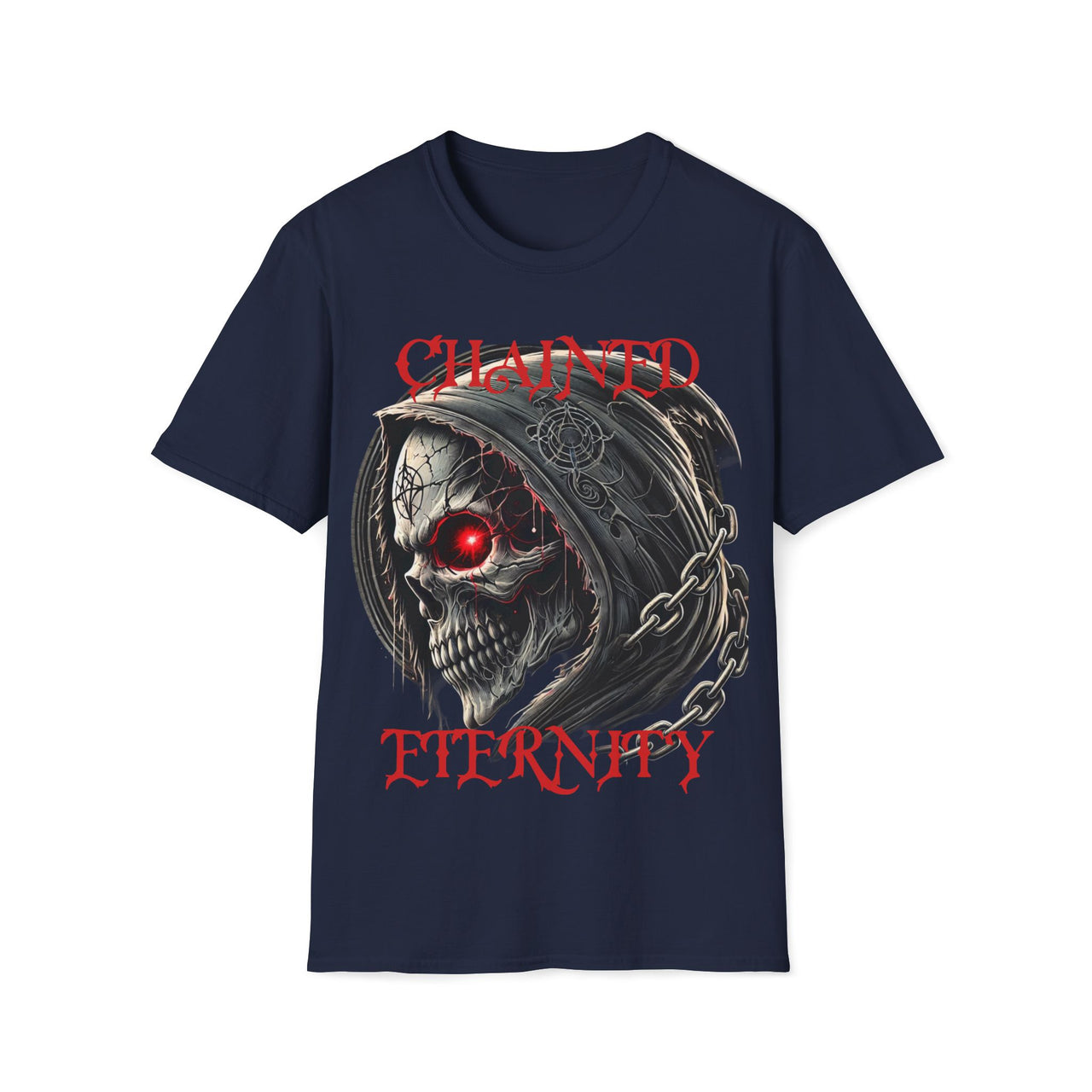 Macabre Threads Navy Chained Eternity – Grim Reaper Skull T-Shirt