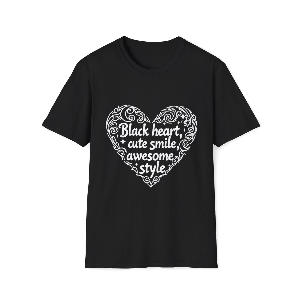 Macabre Threads Black Charming Contrast T-Shirt – Gothic Heart Statement Tee