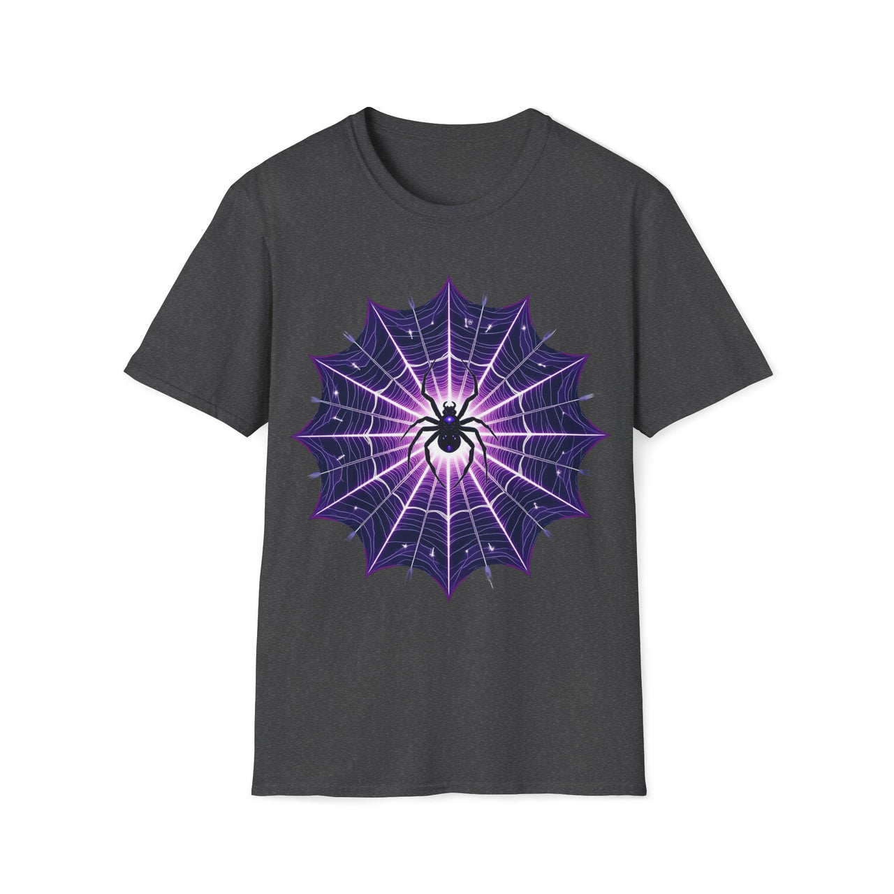 Macabre Threads Dark Heather Mystic Weave T-Shirt – Gothic Spider Web Graphic Tee