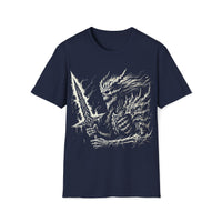Macabre Threads Navy Shadowforge Warlord T-Shirt – Gothic Warrior Sketch Design