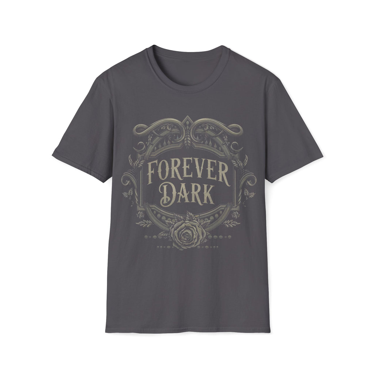 Macabre Threads Charcoal Forever Dark T-Shirt – Gothic Rose Emblem Tee