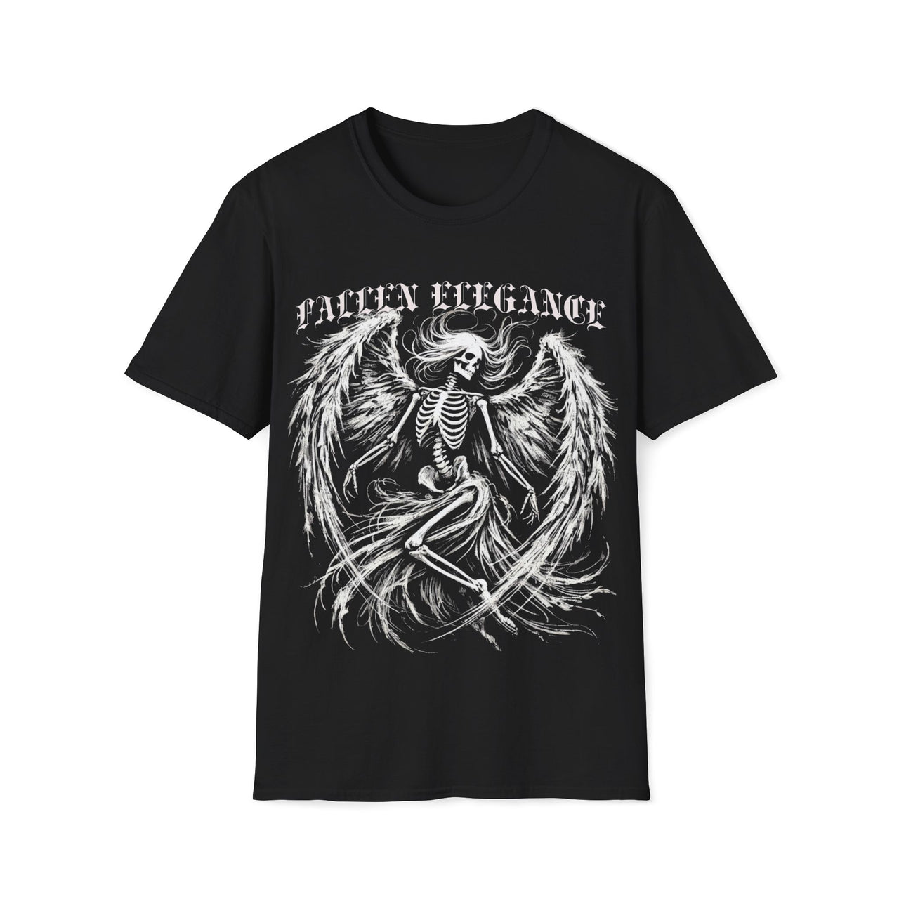Macabre Threads Black Fallen Elegance T-Shirt – Gothic Skeleton Angel Tee