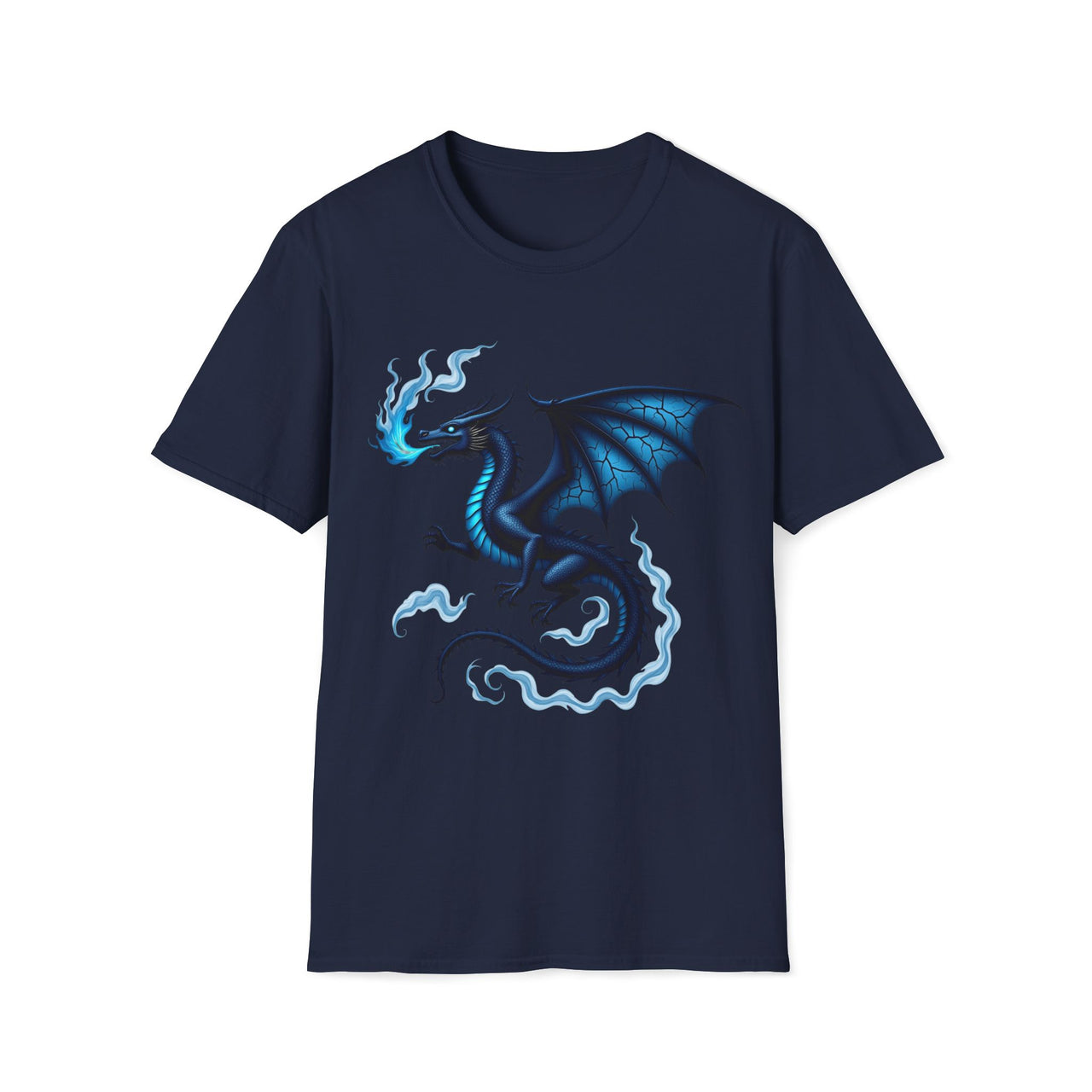 Macabre Threads Navy Ethereal Inferno T-Shirt – Blue Fire Dragon Gothic Design