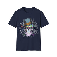 Macabre Threads Navy Intellectual Macabre Skull with Top Hat T Shirt – Gothic Gentleman Tee