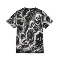 Macabre Threads Perished All-Over Print T-Shirt – Chalk-Style Graveyard Death Tee