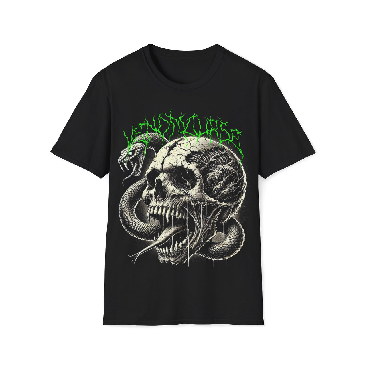 Macabre Threads Black Venomcurse – Skull and Snake T-Shirt