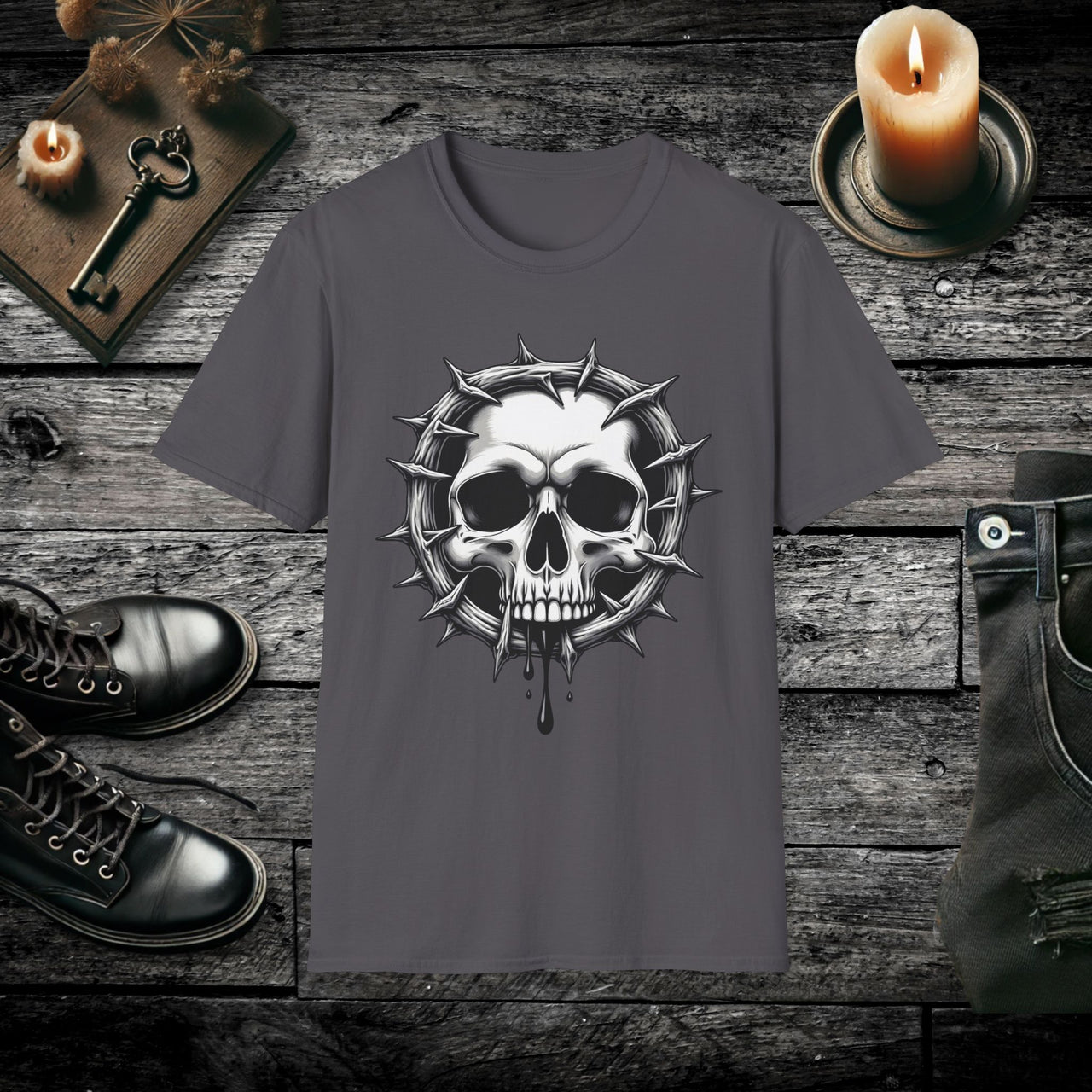 Gothic Skull Thorned Skull T Shirt – Dark Gothic Graphic Tee