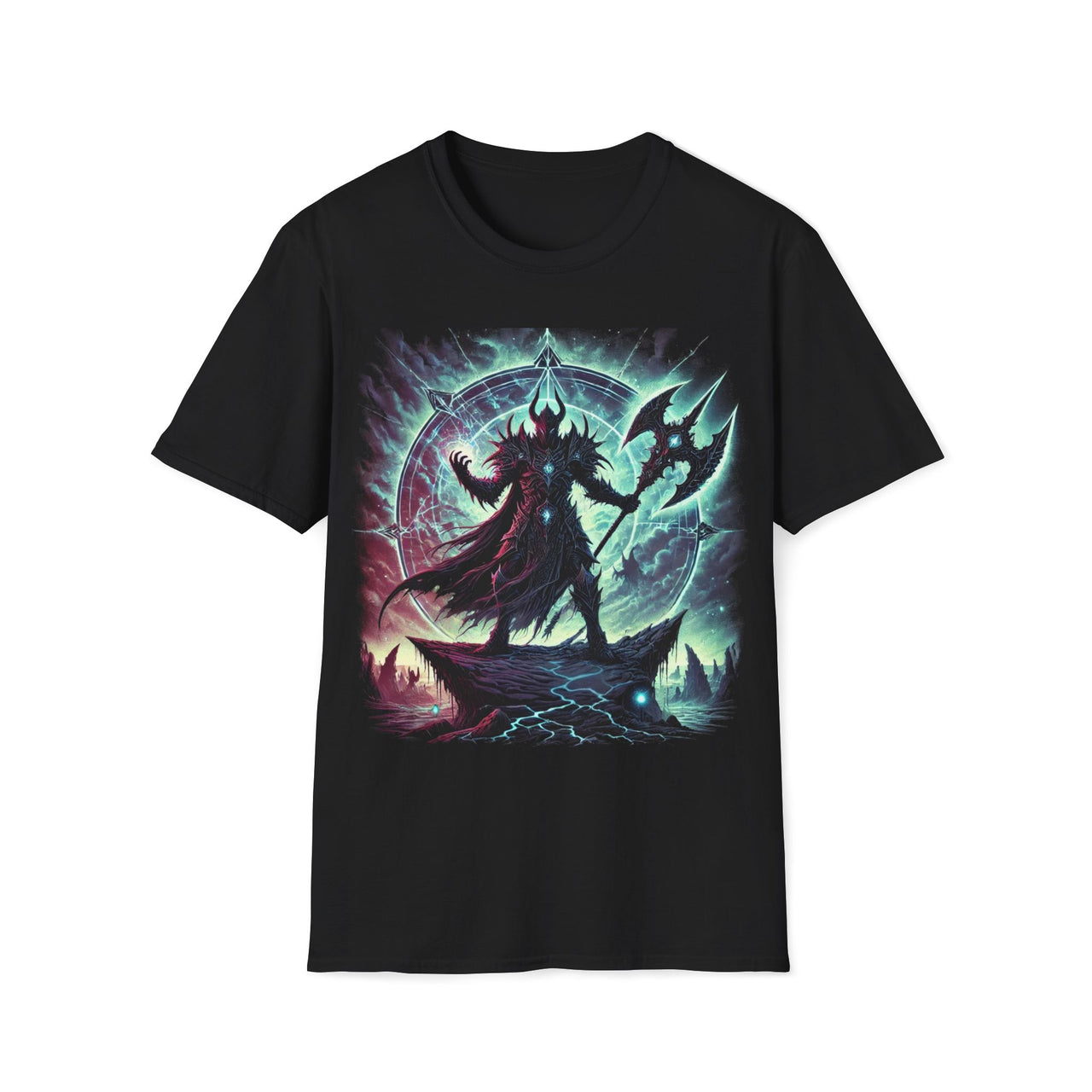 Macabre Threads Black Dark Champion T-Shirt – Gothic Warrior with Axe Design