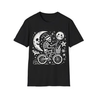 Macabre Threads Black Midnight Ride T-Shirt – Whimsical Gothic Skeleton Bicycle Design