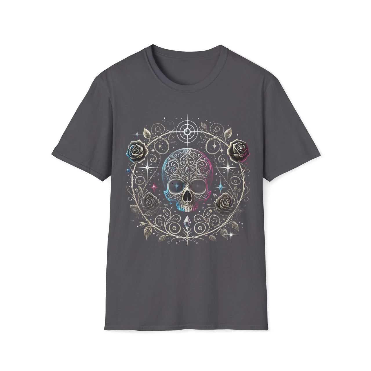 Macabre Threads Charcoal Eternal Elegance – Decorative Skull Shirt