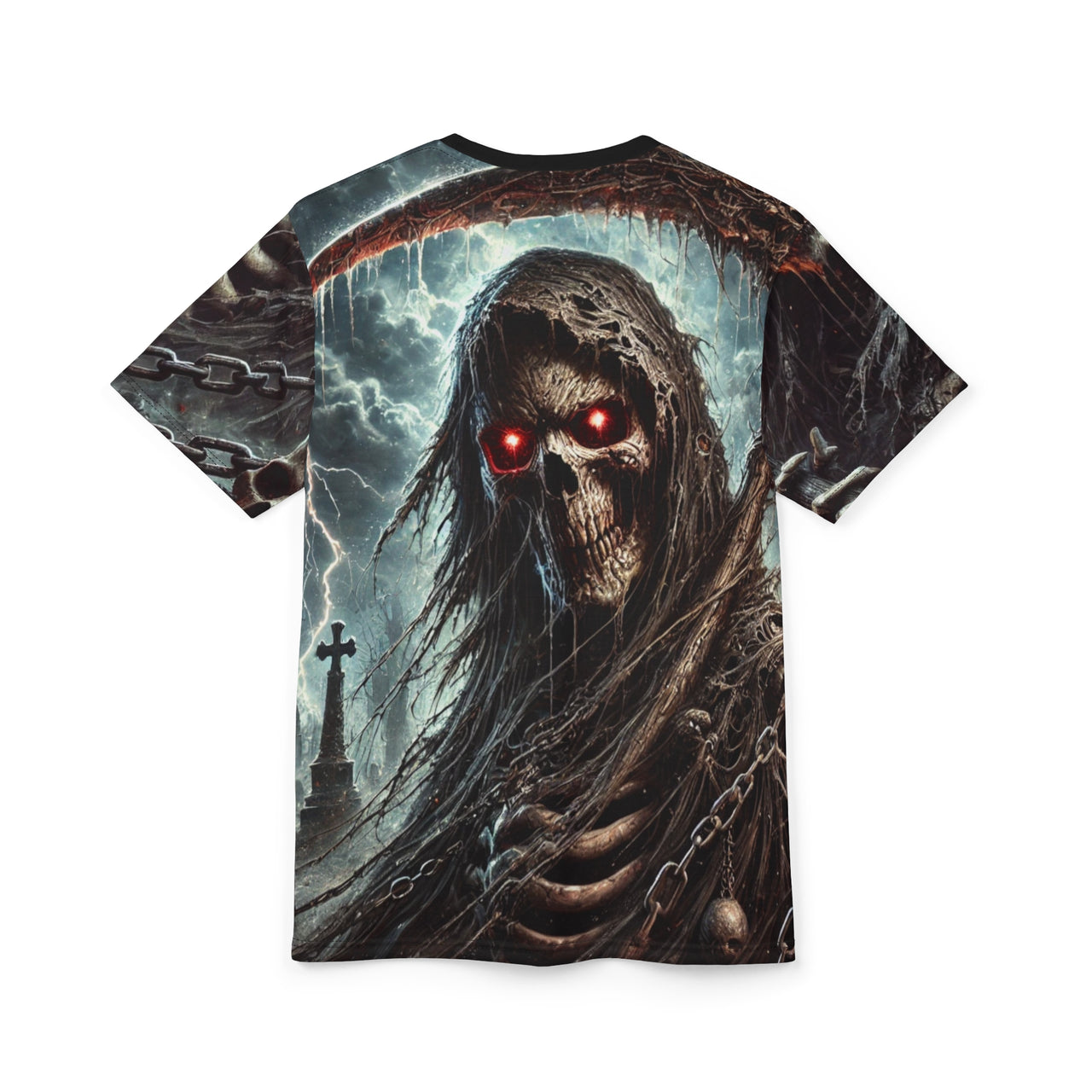 Macabre Threads Harbinger of Doom All-Over Print T-Shirt – Grim Reaper Storm Tee