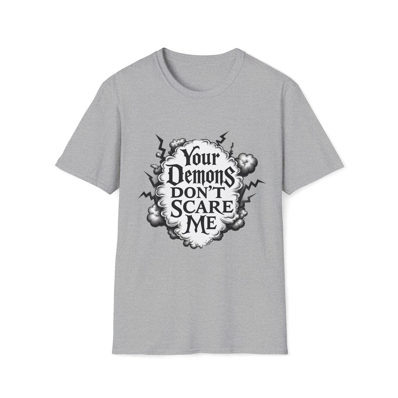 Macabre Threads Sport Grey Gothic Resolve T-Shirt – Your Demons Don’t Scare Me Tee