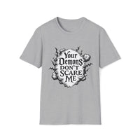 Macabre Threads Sport Grey Gothic Resolve T-Shirt – Your Demons Don’t Scare Me Tee