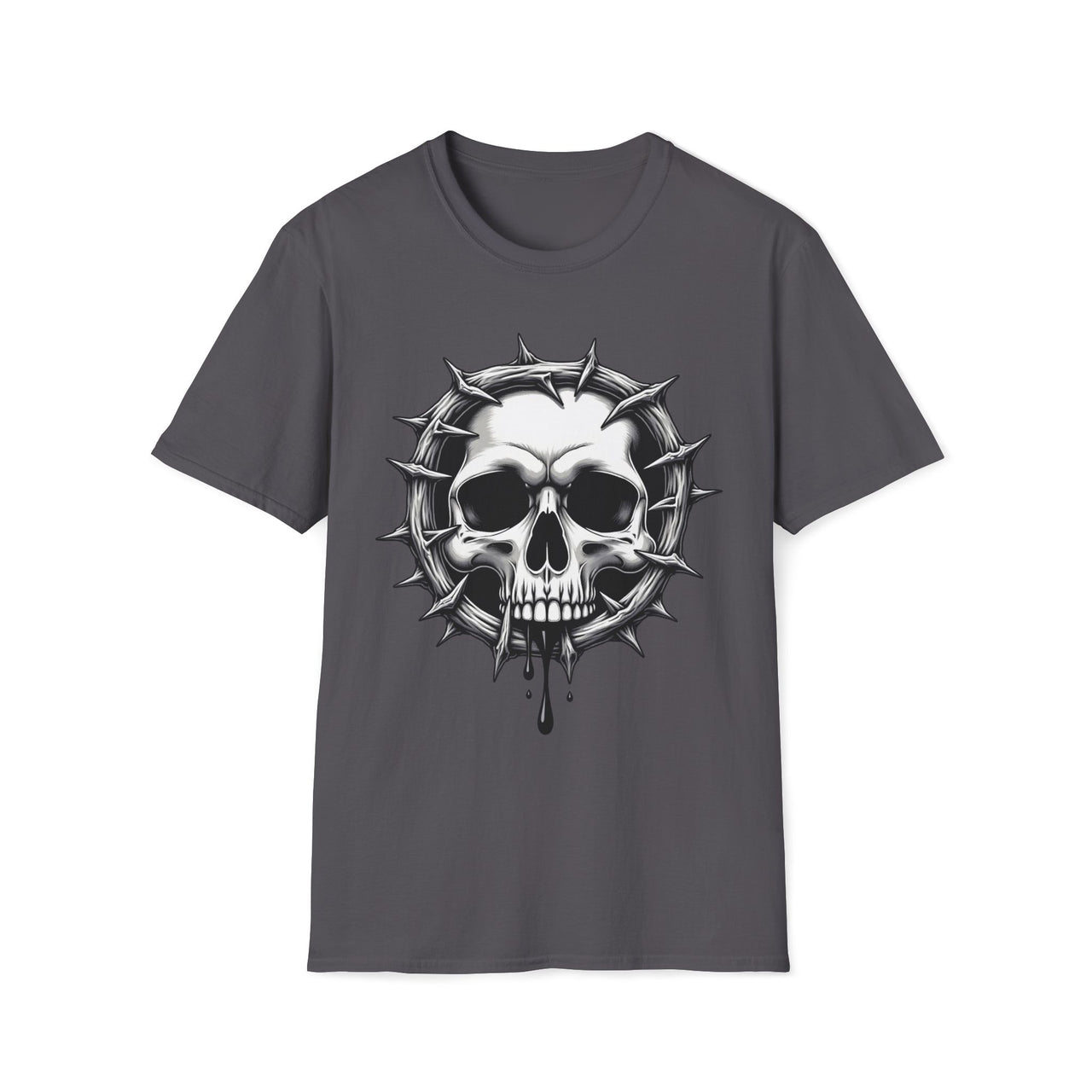Macabre Threads Charcoal Gothic Skull Thorned Skull T Shirt – Dark Gothic Graphic Tee