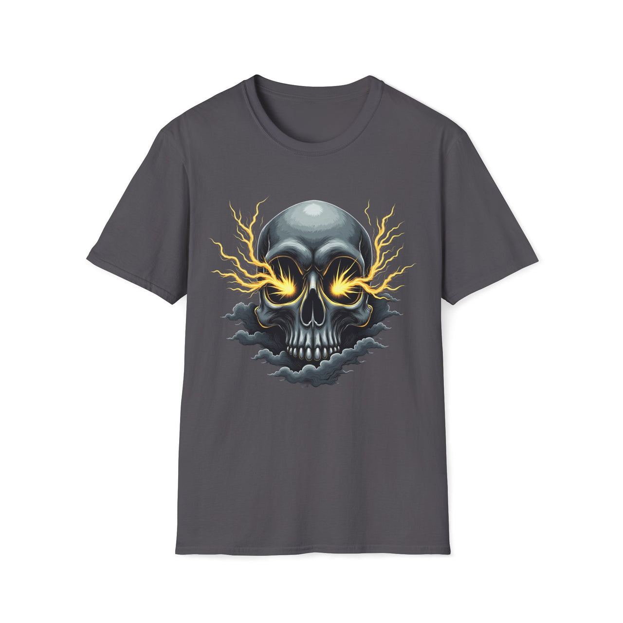 Macabre Threads Charcoal Storm Skull Electric Skull T Shirt – Gothic Lightning Tee