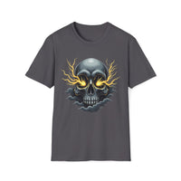 Macabre Threads Charcoal Storm Skull Electric Skull T Shirt – Gothic Lightning Tee