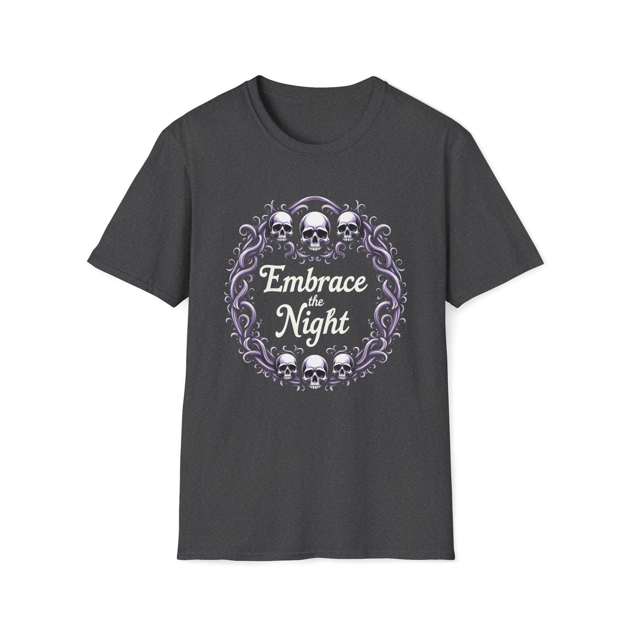 Macabre Threads Dark Heather Gothic Embrace T-Shirt – Embrace the Night Skull Tee