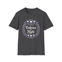 Macabre Threads Dark Heather Gothic Embrace T-Shirt – Embrace the Night Skull Tee