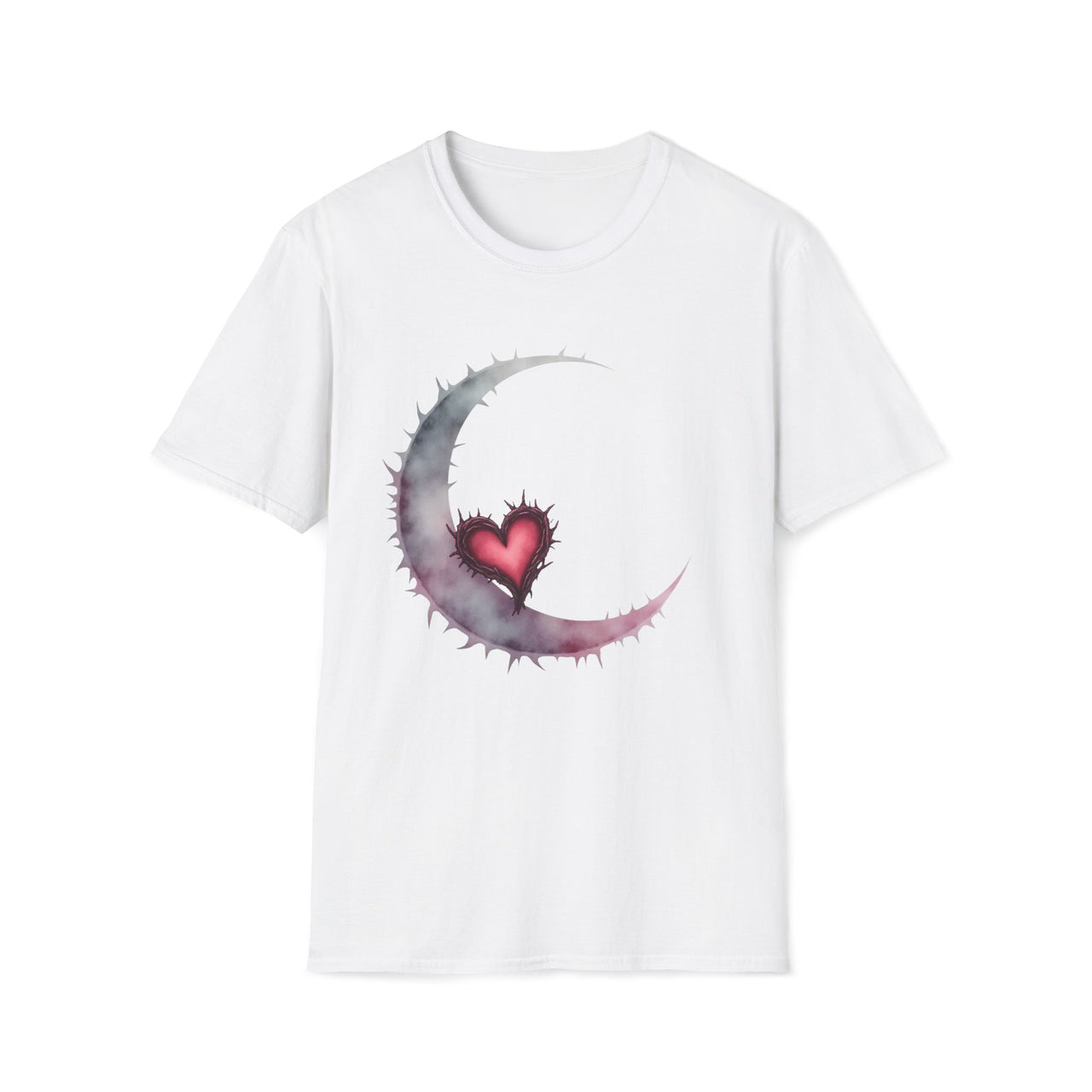 Macabre Threads White Mystic Moon – Gothic Crescent Heart T-Shirt