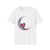 Macabre Threads White Mystic Moon – Gothic Crescent Heart T-Shirt