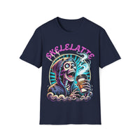 Macabre Threads Navy Skelelatte T-Shirt – Gothic Coffee Skeleton Tee