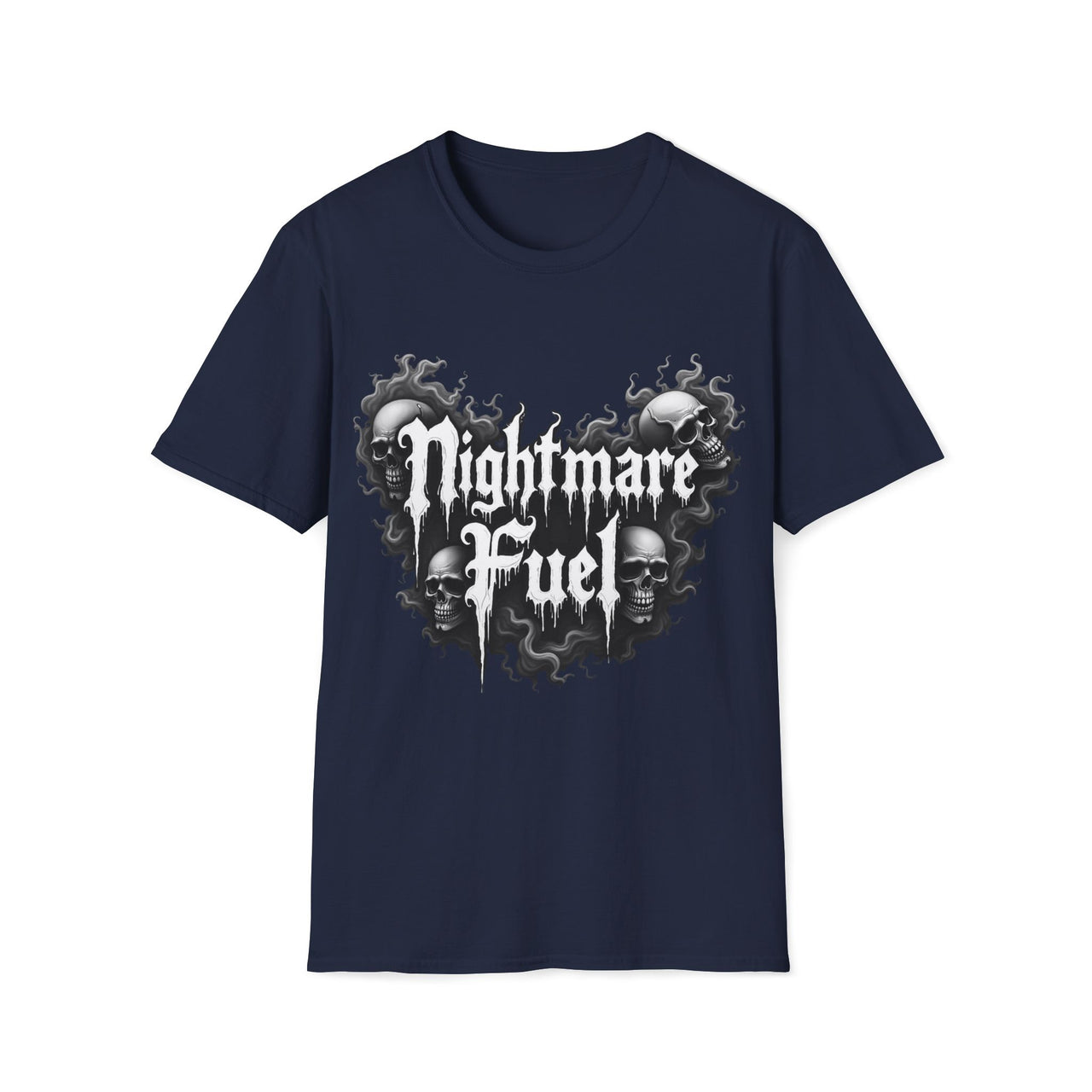 Macabre Threads Navy Nightmare Fuel T-Shirt – Gothic Skull Graphic Tee