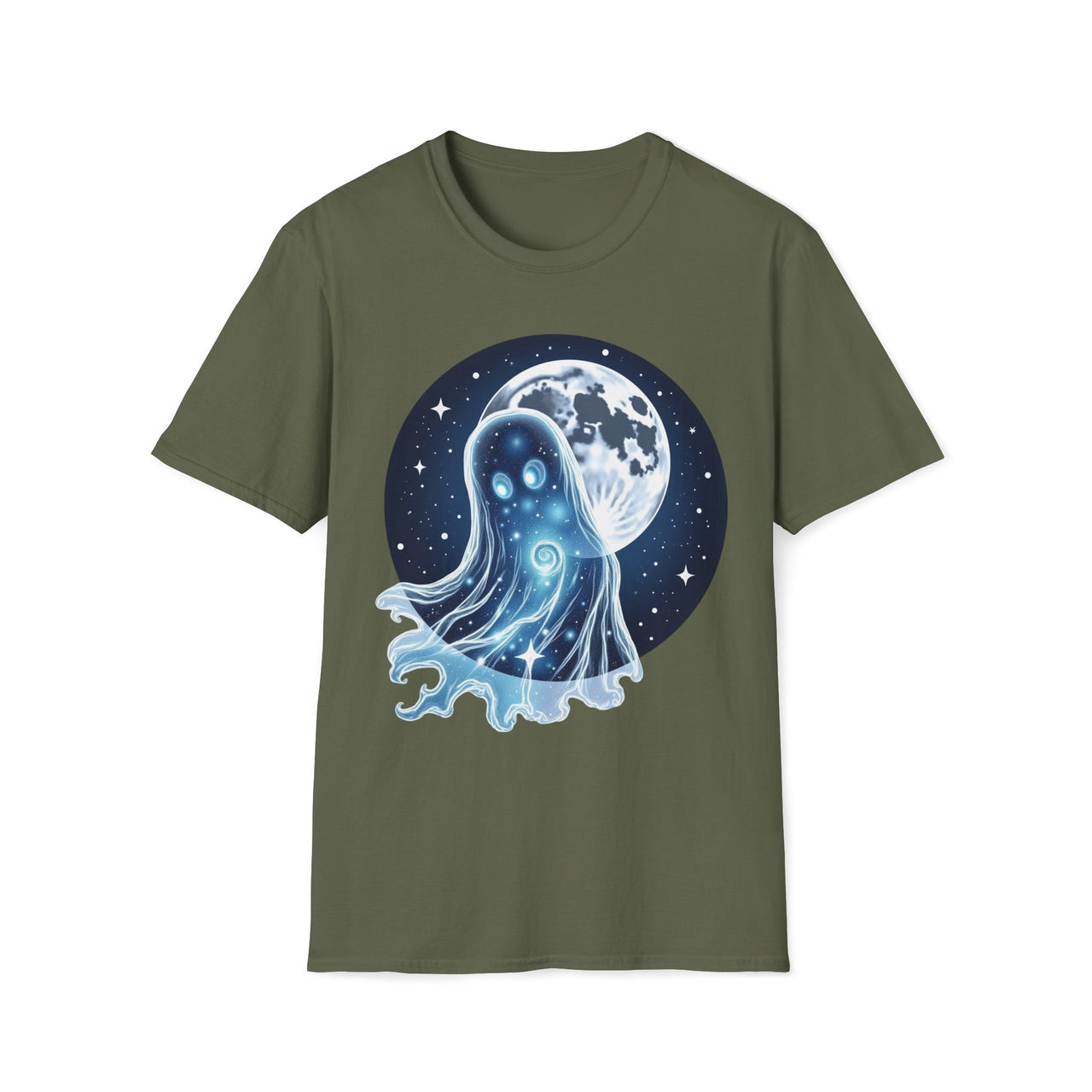 Macabre Threads Lunar Apparition T-Shirt – Cosmic Ghost Moon Graphic Tee