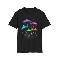 Macabre Threads Black Mushroom Glow T-Shirt – Neon Psychedelic Fungi Graphic Tee