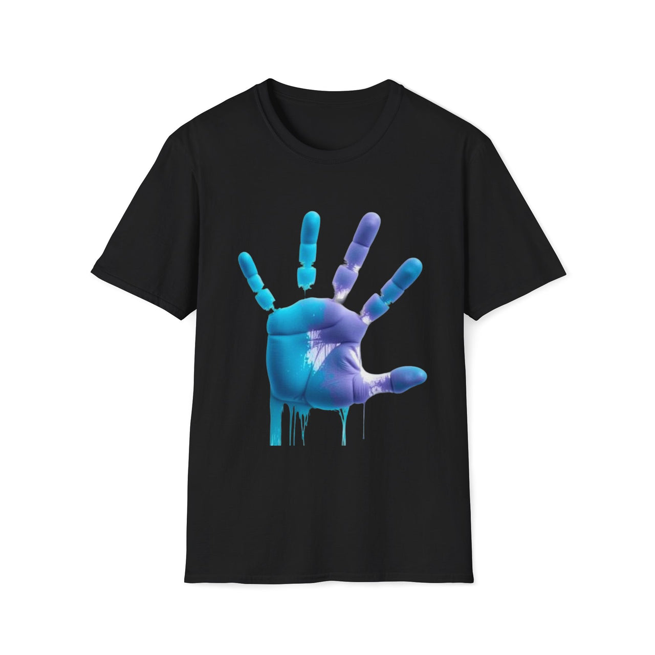 Macabre Threads Black Liquid Impression T-Shirt – Dripping Robotic Handprint Tee