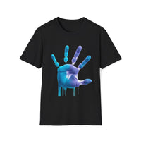 Macabre Threads Black Liquid Impression T-Shirt – Dripping Robotic Handprint Tee