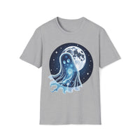 Macabre Threads Sport Grey Lunar Apparition T-Shirt – Cosmic Ghost Moon Graphic Tee
