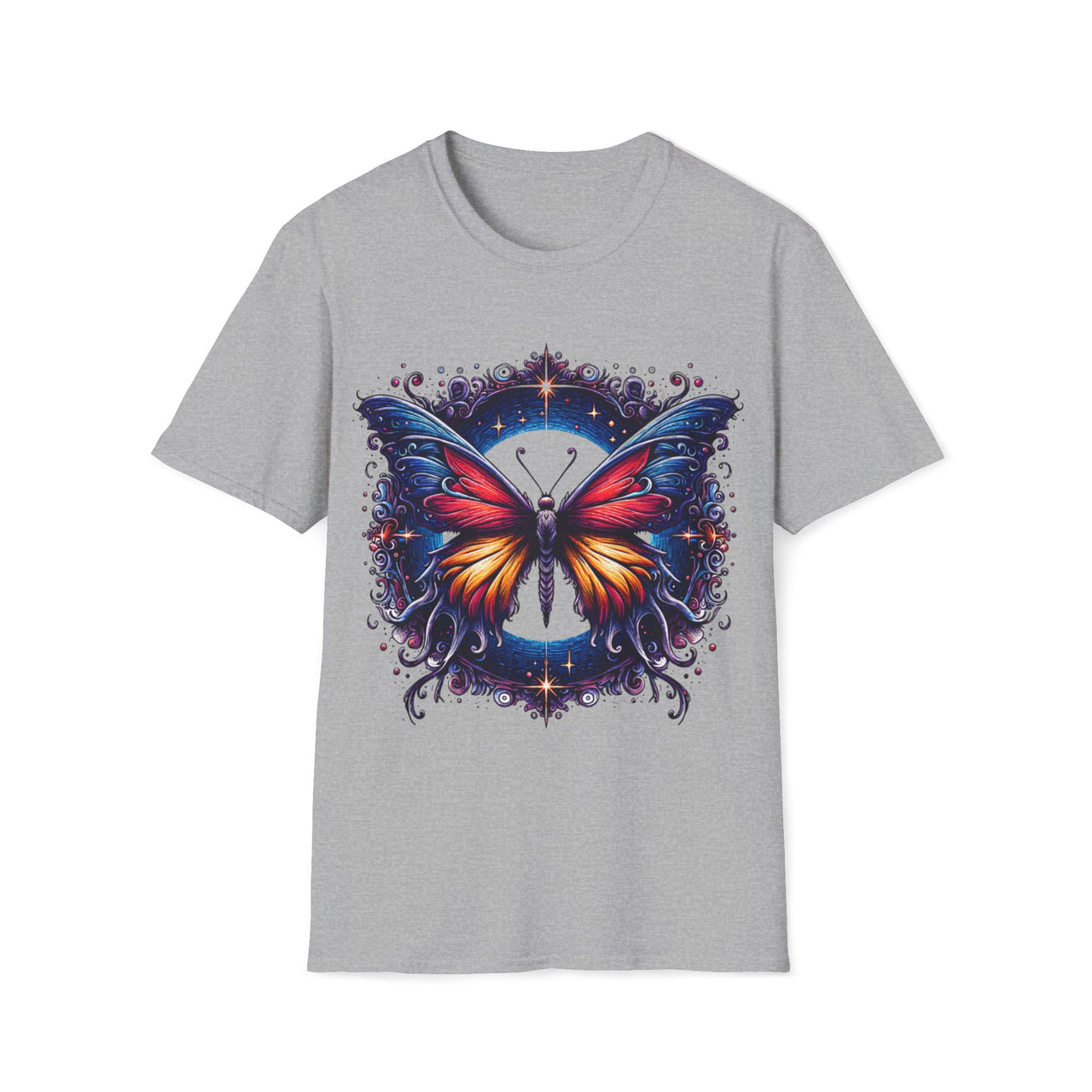 Macabre Threads Sport Grey Ethereal Wings – Cosmic Butterfly T-Shirt