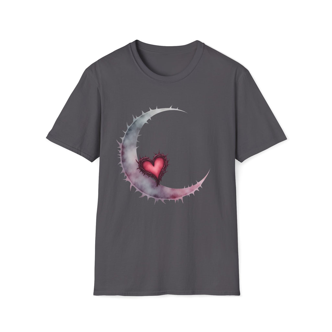 Macabre Threads Charcoal Mystic Moon – Gothic Crescent Heart T-Shirt