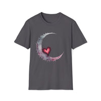 Macabre Threads Charcoal Mystic Moon – Gothic Crescent Heart T-Shirt