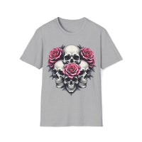 Macabre Threads Sport Grey Fractal Fusion – Floral Skull Shirt