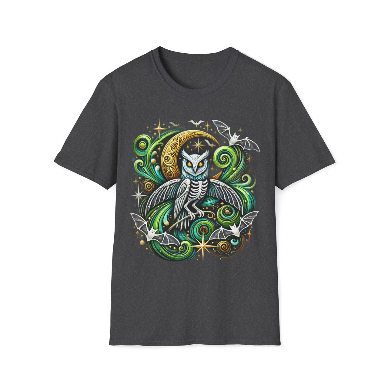 Macabre Threads Dark Heather Nocturnal Sovereign – Gothic Moon Owl T-Shirt