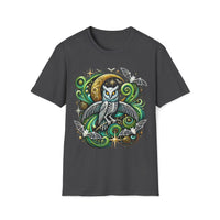 Macabre Threads Dark Heather Nocturnal Sovereign – Gothic Moon Owl T-Shirt