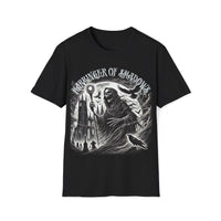 Macabre Threads Black Harbinger of Shadows – Gothic Reaper T-Shirt With Staff
