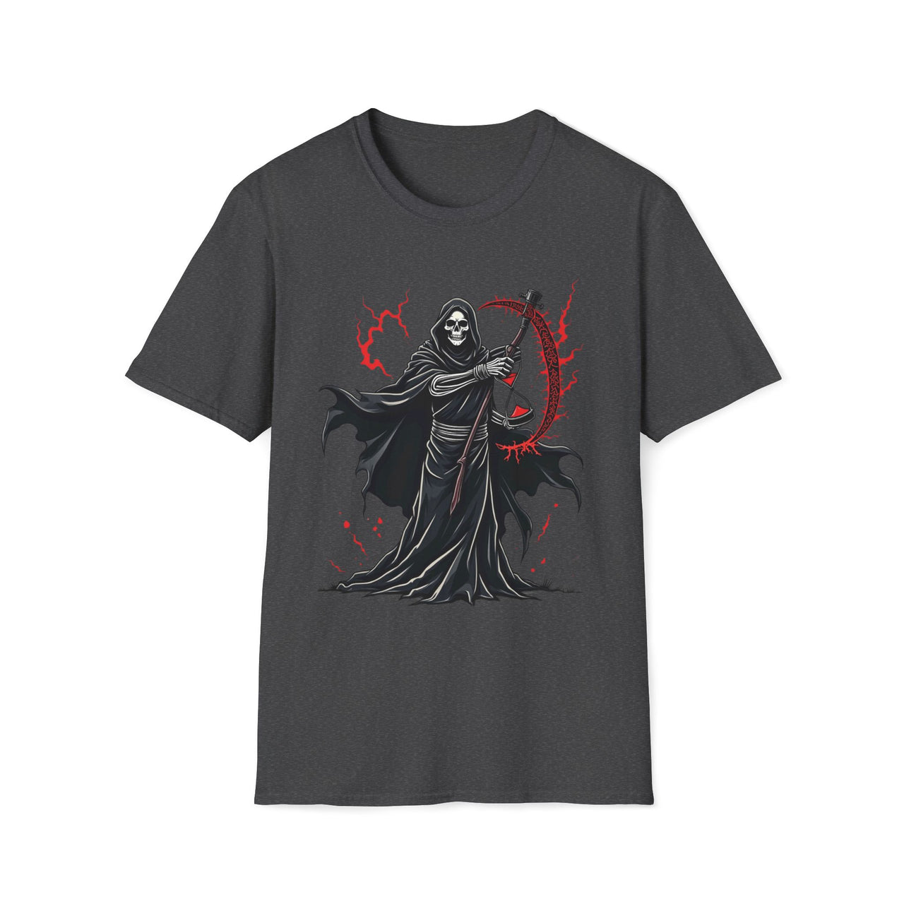 Macabre Threads Dark Heather Reaper Essence – Crimson Scythe T-Shirt