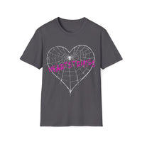 Macabre Threads Charcoal Heartstrings T-Shirt – Gothic Spiderweb Heart Tee
