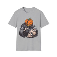 Macabre Threads Sport Grey Pumpkin Head T-Shirt – Creepy Halloween Skull Tee