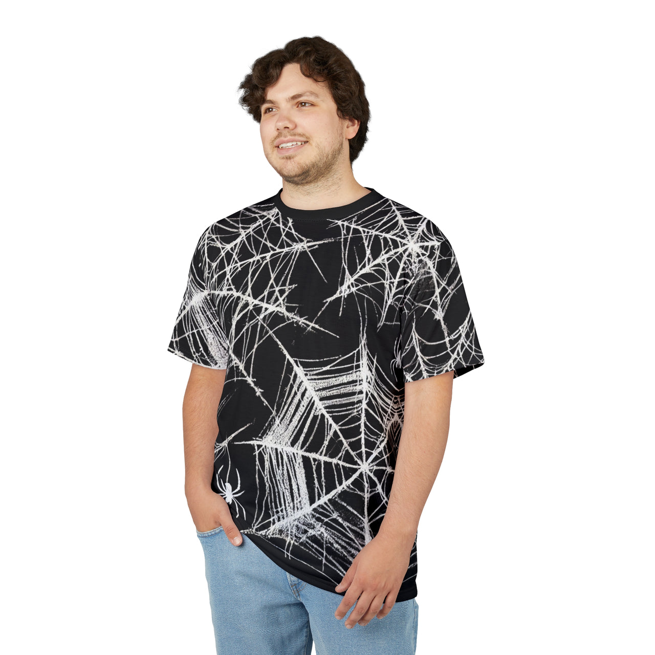 Macabre Threads Widow’s Veil All-Over Print T-Shirt – Gothic Web Elegance Tee