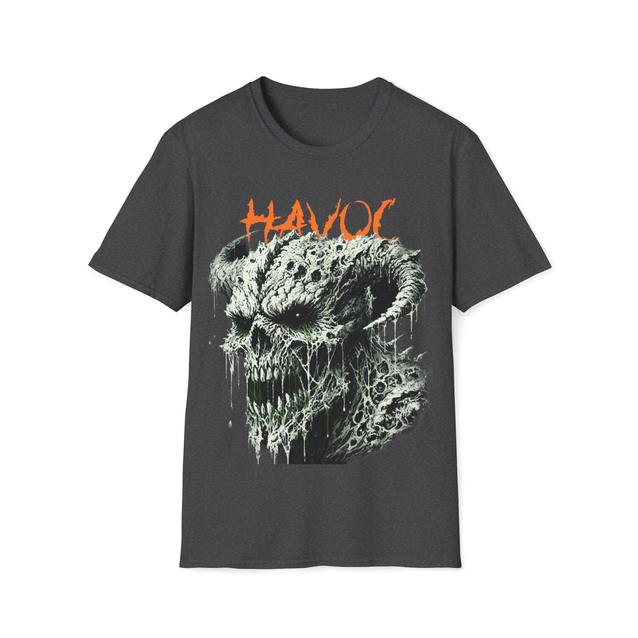 Macabre Threads Dark Heather Havoc – Evil Skull Shirt with Horns