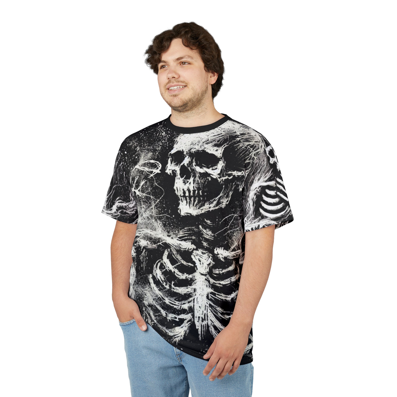 Macabre Threads Perished All-Over Print T-Shirt – Chalk-Style Graveyard Death Tee